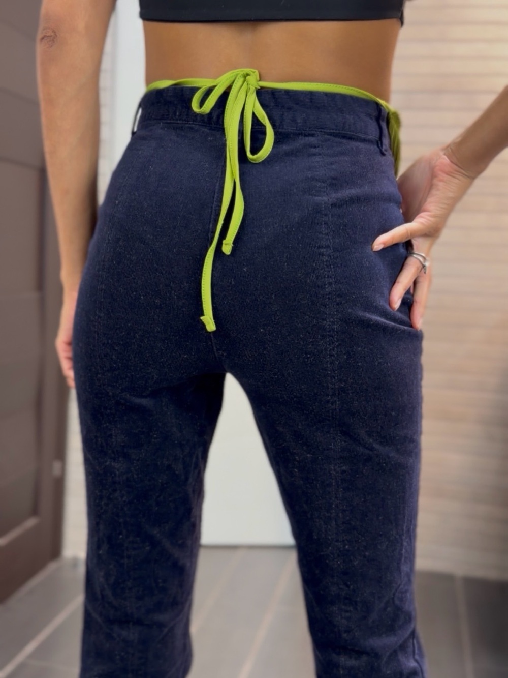 Weekday Navy Track Pants with Lime Drawcord